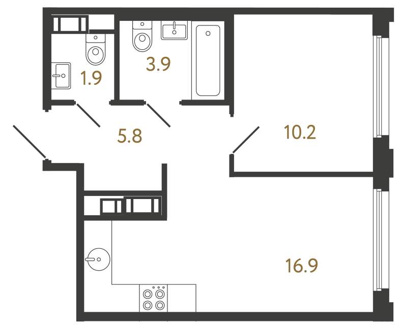 Однокомнатная квартира №403 в ЖК Гений - 38.7 м²  - №2