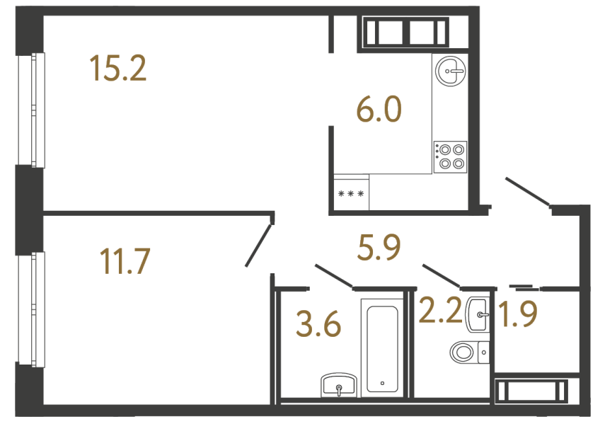 Однокомнатная квартира №107 в ЖК Передвижники - 46.5 м²  - №2