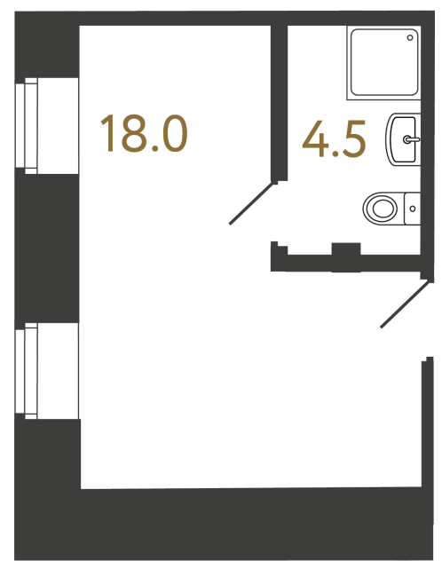 Однокомнатный номер №78 в ЖК Типография - 22.5 м²  - №2