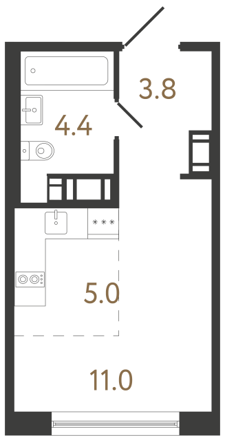 Студия №220 в ЖК Передвижники 2 - 24.2 м²  - №2