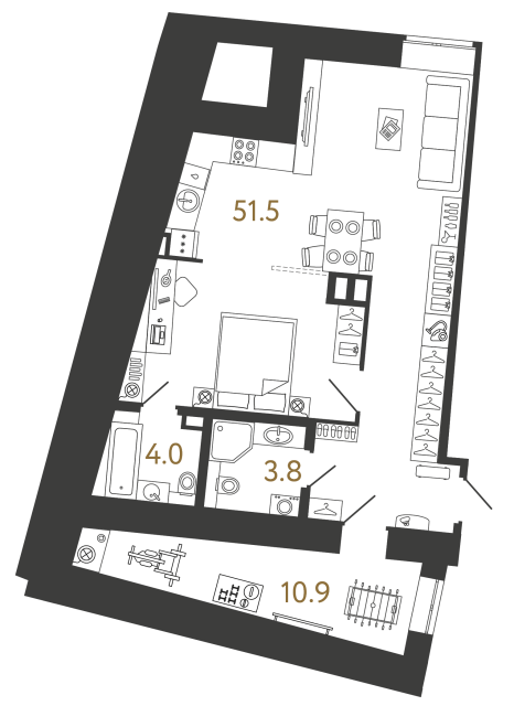 Однокомнатный номер №159 в ЖК Типография - 70.2 м²