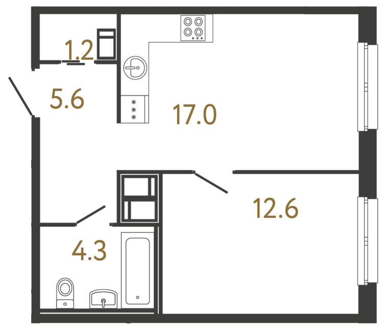Однокомнатная квартира №126 в ЖК Передвижники - 40.7 м²  - №2
