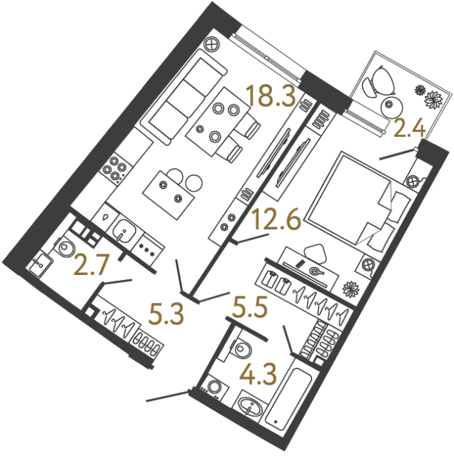 Однокомнатная квартира №81 в ЖК Цвет Зеленогорска - 48.7 м²