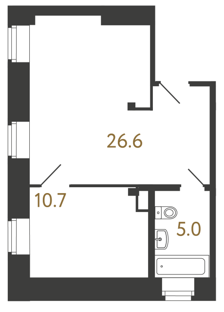 Однокомнатный номер №91 в ЖК Типография - 42.3 м²  - №2