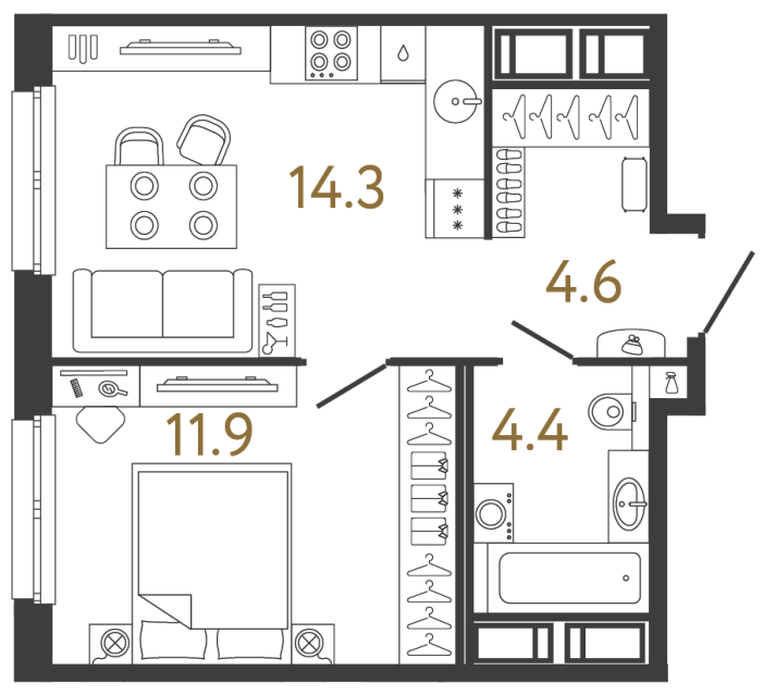 Однокомнатная квартира №40 в ЖК Передвижники - 35.2 м²