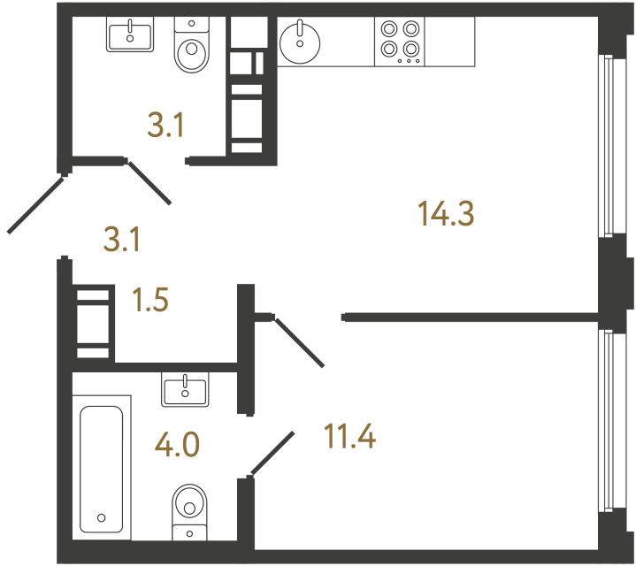 Однокомнатная квартира №754 в ЖК Гений - 37.4 м²  - №2