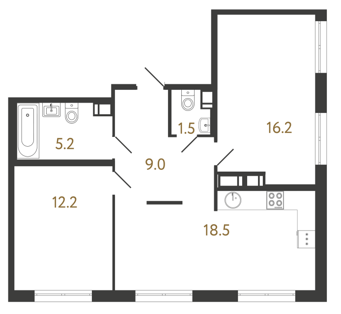 Двухкомнатная квартира №227 в ЖК Струны - 62.6 м²  - №2