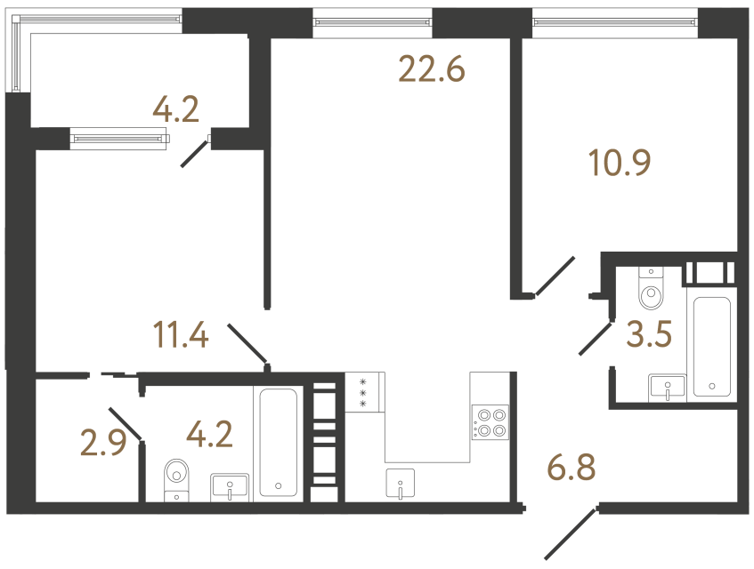Двухкомнатная квартира №210 в ЖК Передвижники 2 - 62.3 м²  - №2