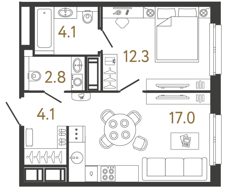 Однокомнатная квартира №54 в ЖК Передвижники - 40.3 м²