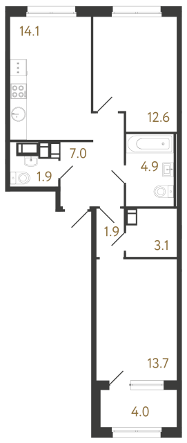 Двухкомнатная квартира №865 в ЖК Струны 2 оч. - 59.2 м²  - №2