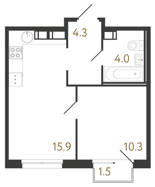 Однокомнатная квартира №887 в ЖК Струны 2 оч. - 34.5 м²  - №2