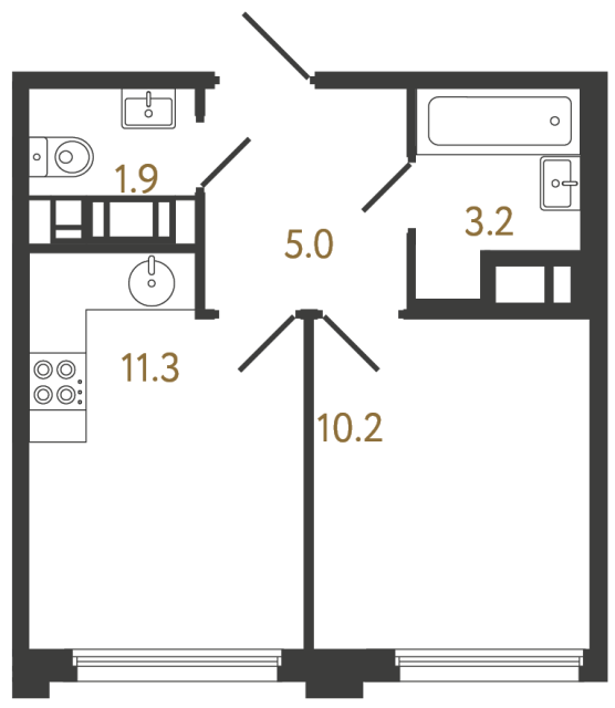 Однокомнатная квартира №1129 в ЖК Гений - 31.6 м²  - №2