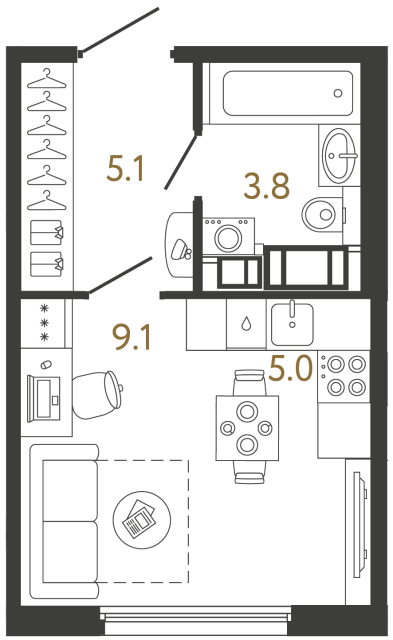 Студия №210 в ЖК Гений - 23 м²