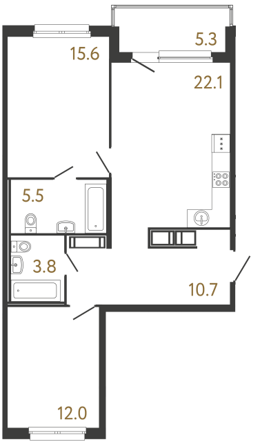 Двухкомнатная квартира №263 в ЖК Передвижники - 69.7 м²  - №2