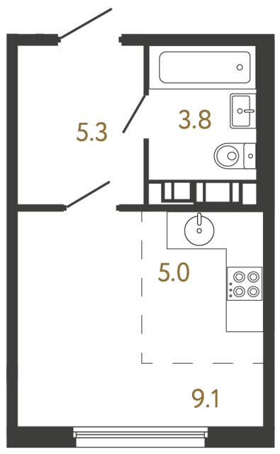 Студия №650 в ЖК Гений - 23.2 м²  - №2