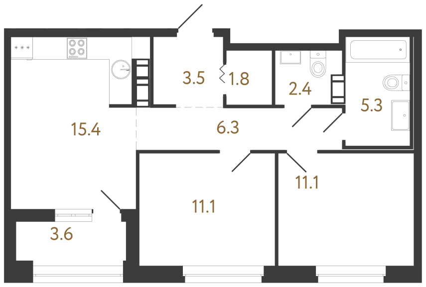 Двухкомнатная квартира №325 в ЖК Куинджи - 58 м²  - №2