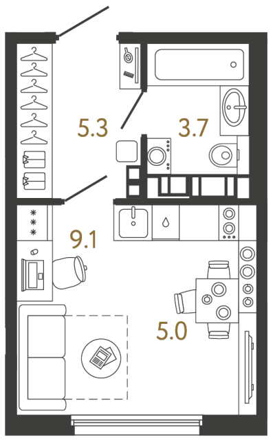 Студия №742 в ЖК Гений - 23.1 м²