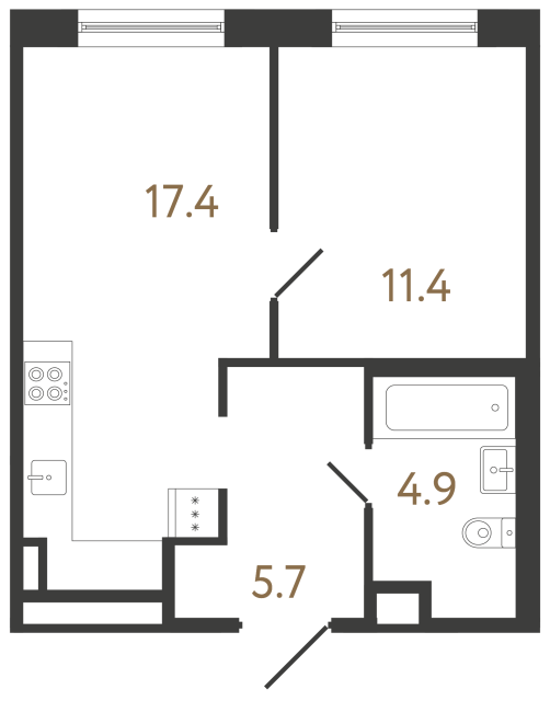 Однокомнатная квартира №8 в ЖК Передвижники 2 - 39.4 м²  - №2