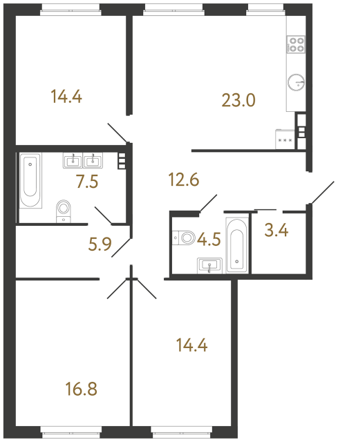 Трёхкомнатная квартира №218 в ЖК Визионер - 102.5 м²  - №2