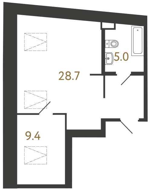 Однокомнатный номер №107 в ЖК Типография - 43.1 м²  - №2