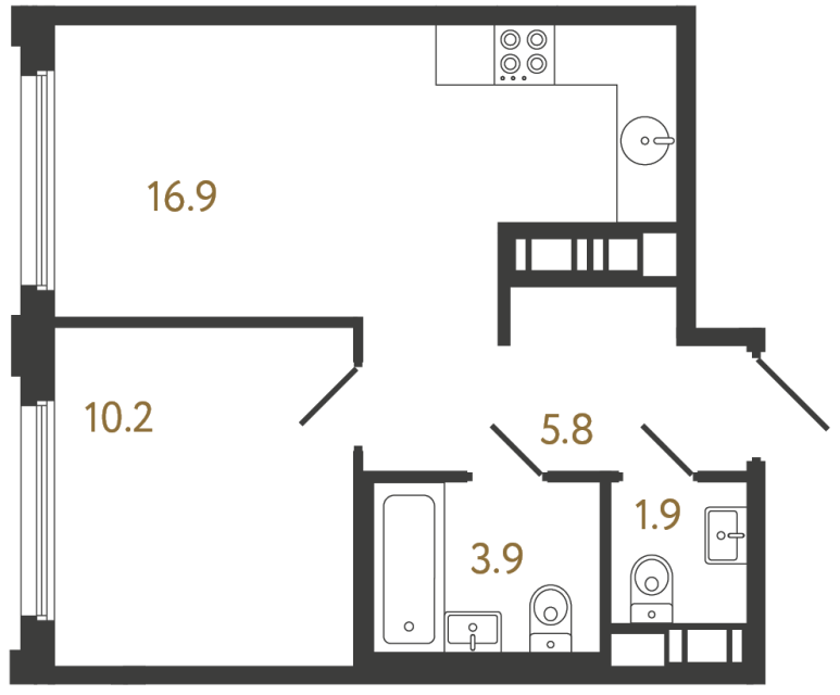 Однокомнатная квартира №1016 в ЖК Гений - 38.7 м²  - №2