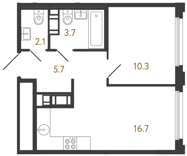 Однокомнатная квартира №260 в ЖК Гений - 38.5 м²  - №2