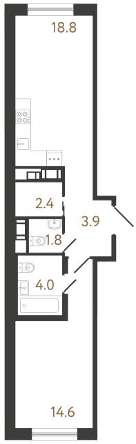Однокомнатная квартира №298 в ЖК Передвижники 2 - 45.5 м²  - №2