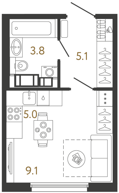 Студия №109 в ЖК Гений - 23 м²
