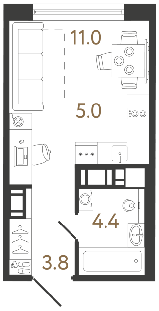 Студия №303 в ЖК Передвижники 2 - 24.2 м²