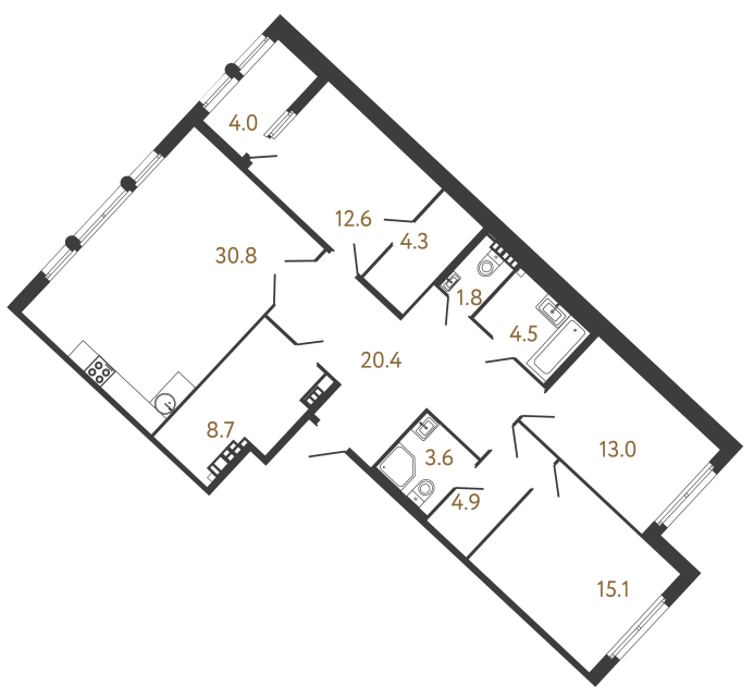 Трёхкомнатная квартира №242 в ЖК Миръ - 119.7 м²  - №2