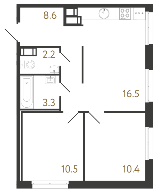 Двухкомнатная квартира №944 в ЖК Струны 2 оч. - 51.5 м²  - №2