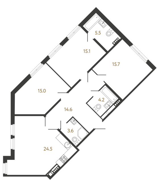 Трёхкомнатная квартира №259 в ЖК Миръ - 98.2 м²  - №2