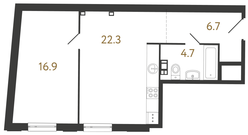 Однокомнатные апартаменты №52 в ЖК Светоч - 50.6 м²  - №2