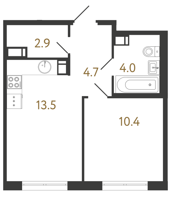 Однокомнатная квартира №310 в ЖК Струны - 35.5 м²  - №2