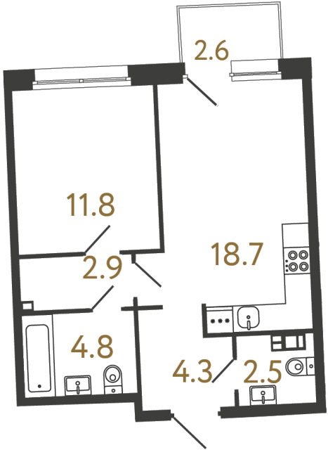 Однокомнатная квартира №12 в ЖК Цвет Зеленогорска - 45 м²  - №2