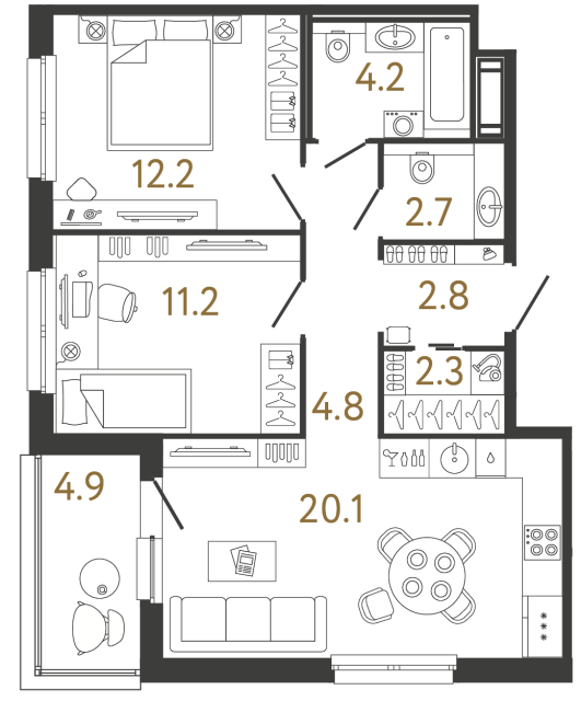 Двухкомнатная квартира №319 в ЖК Передвижники - 60.3 м²