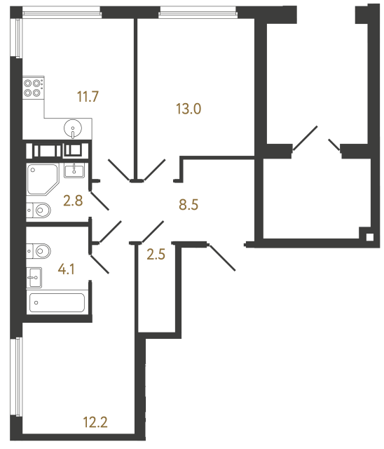 Двухкомнатная квартира №516 в ЖК Гений - 54.8 м²