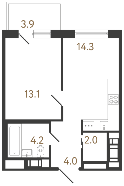 Однокомнатная квартира №238 в ЖК Передвижники 2 - 37.6 м²  - №2