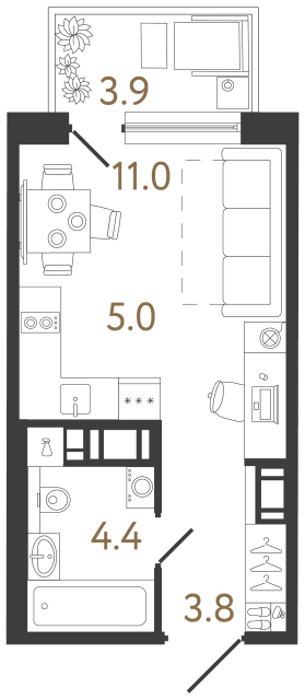Студия №188 в ЖК Передвижники 2 - 24.2 м²