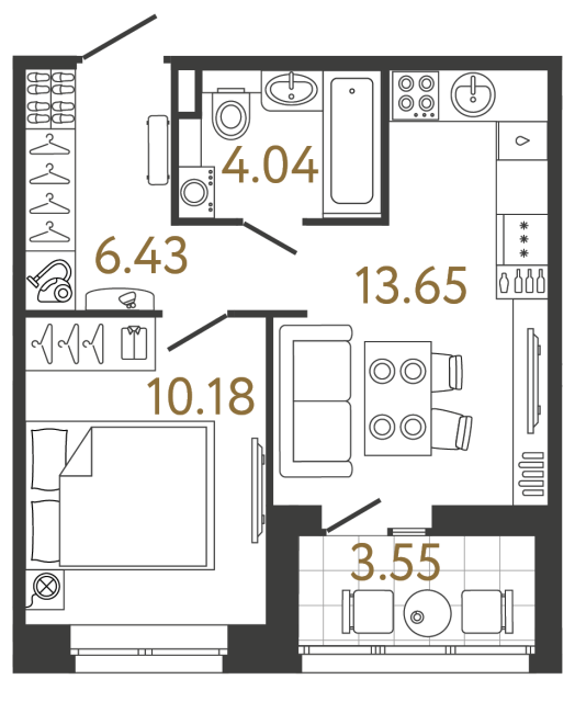 Однокомнатная квартира №925 в ЖК Ultra City 3 - 34.3 м²