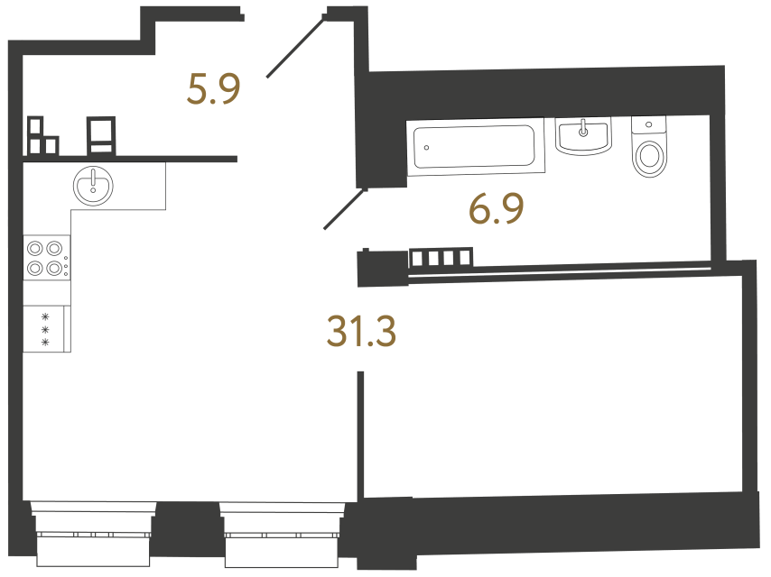 Апартаменты-студия №96 в ЖК Светоч - 44.1 м²  - №2