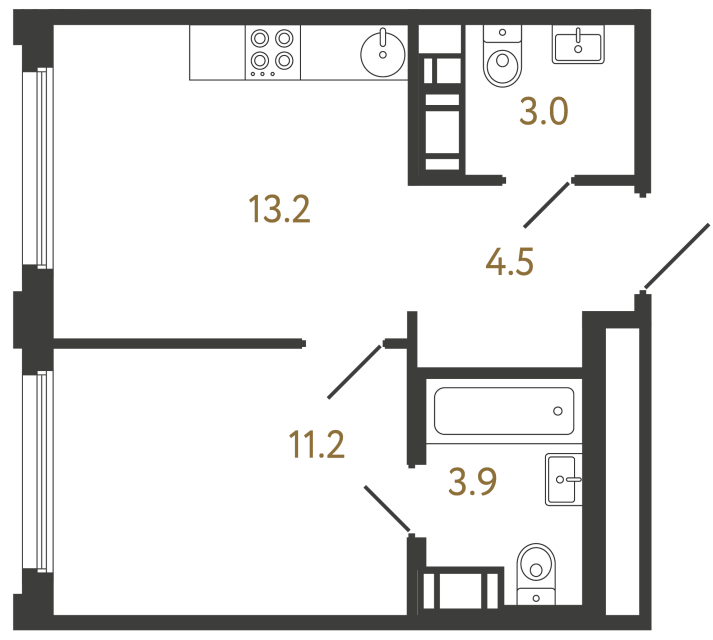 Однокомнатная квартира №274 в ЖК Гений - 35.8 м²  - №2