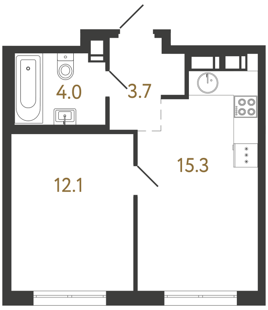 Однокомнатная квартира №232 в ЖК Струны - 35.1 м²  - №2