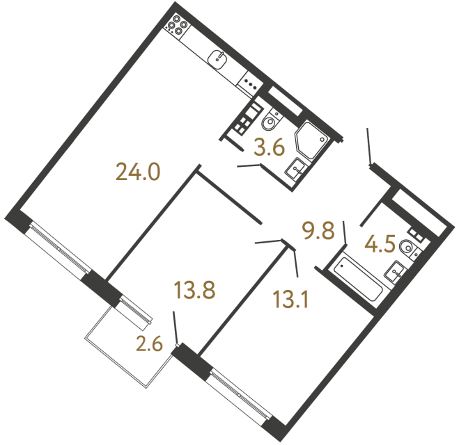 Двухкомнатная квартира №67 в ЖК Цвет Зеленогорска - 68.8 м²  - №2