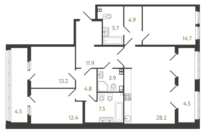 Трёхкомнатная квартира №28 в ЖК Миръ - 107.6 м²  - №2