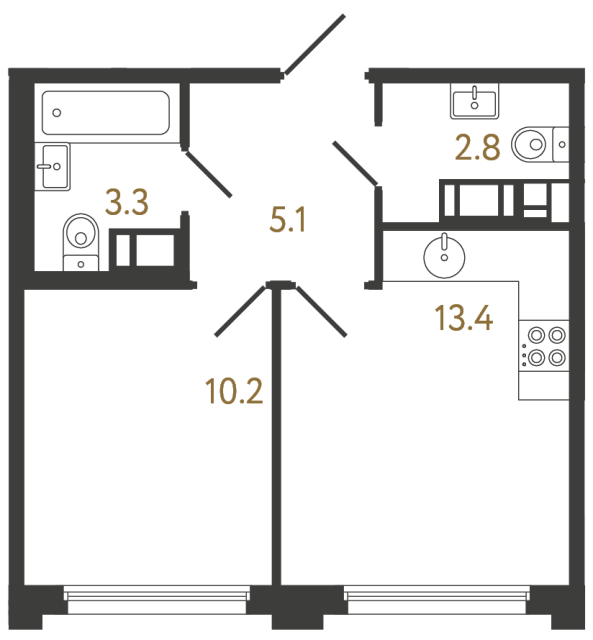 Однокомнатная квартира №1130 в ЖК Гений - 34.8 м²  - №2