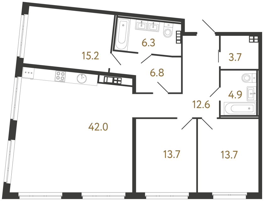 Трёхкомнатная квартира №188 в ЖК Визионер - 118.9 м²  - №2