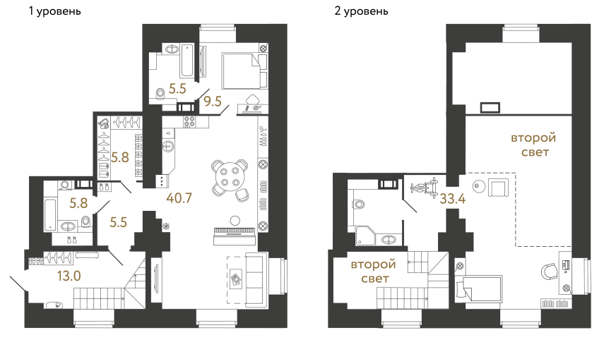 Двухкомнатные апартаменты №30 в ЖК Типография - 119.2 м²