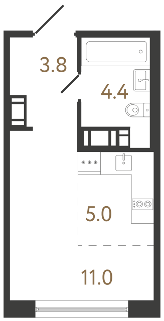 Студия №180 в ЖК Передвижники 2 - 24.2 м²  - №2