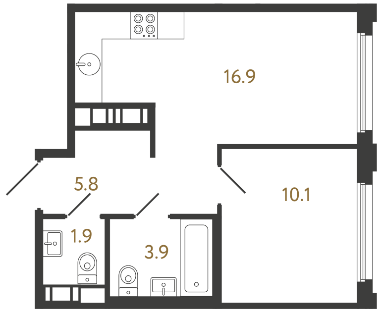 Однокомнатная квартира №411 в ЖК Гений - 38.6 м²  - №2